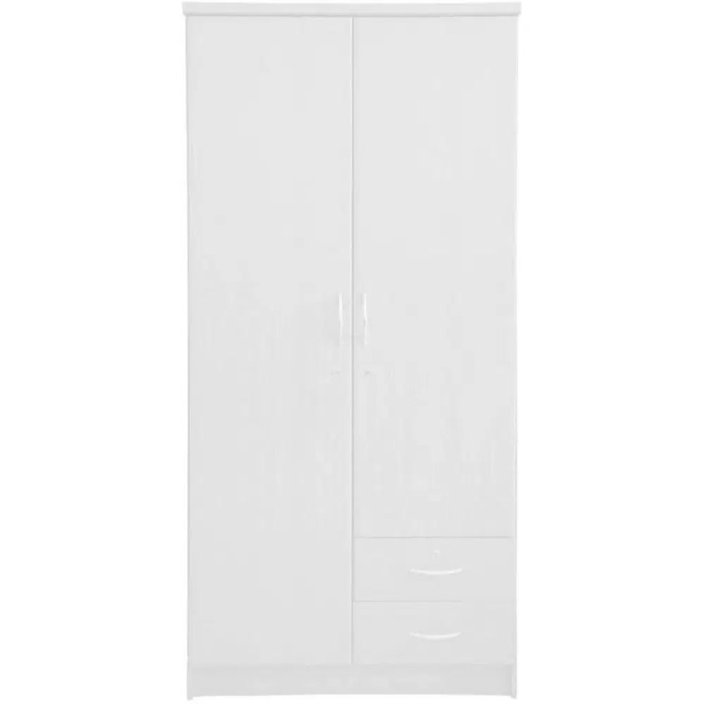 Karnak 2 Door Wooden Wardrobe Solid Wood Wardrobe With Lockable Drawers Perfect Modern Stylish Heavy Duty Color – White