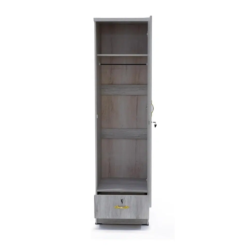 Karnak 1 Door Wooden Wardrobe Cabinet Cupboard With Drawer Lock Keys Color – Ash