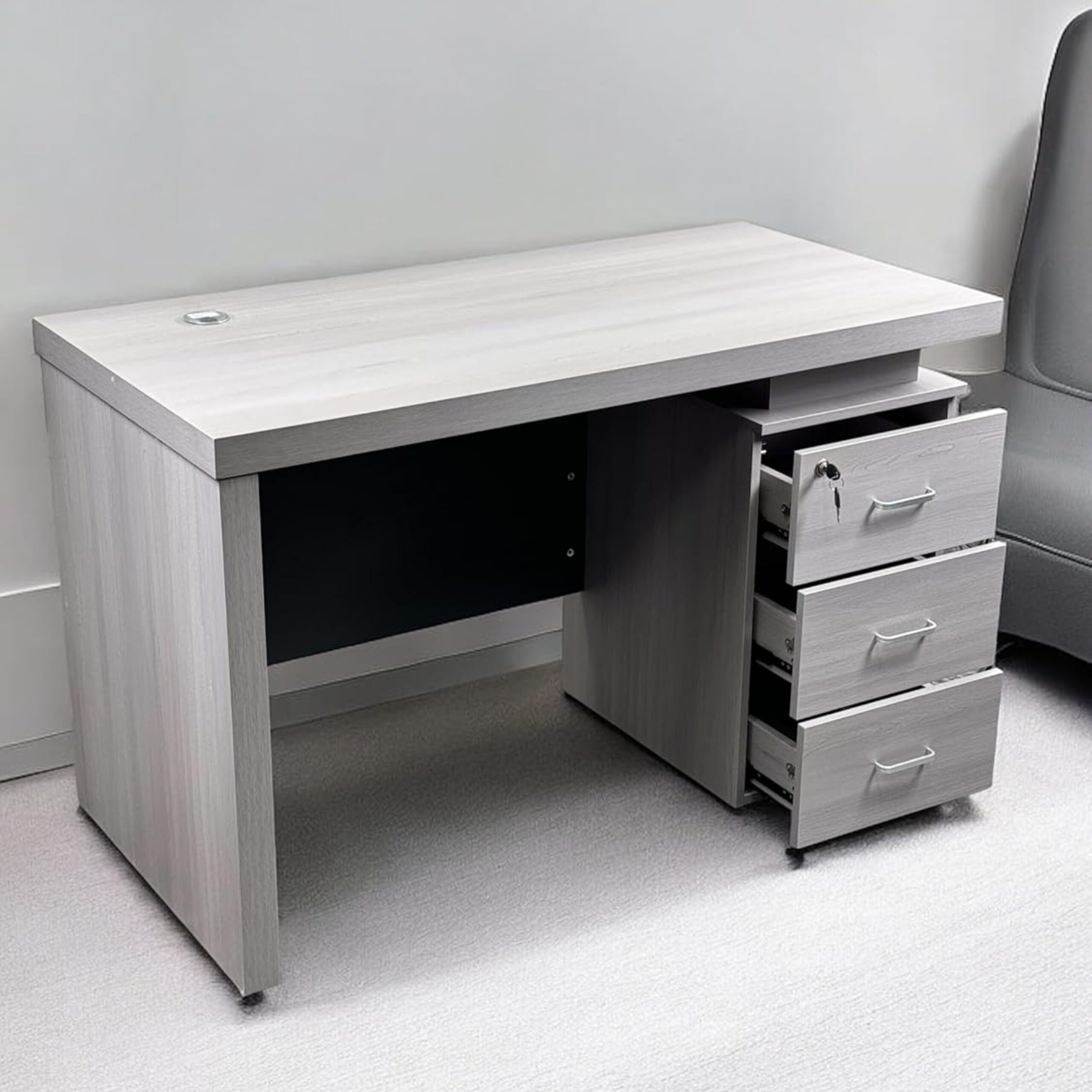 Emsworth Executive Office Desk With Drawers Gaming Desk, Computer Study Table, Book Storage Grey 120cm