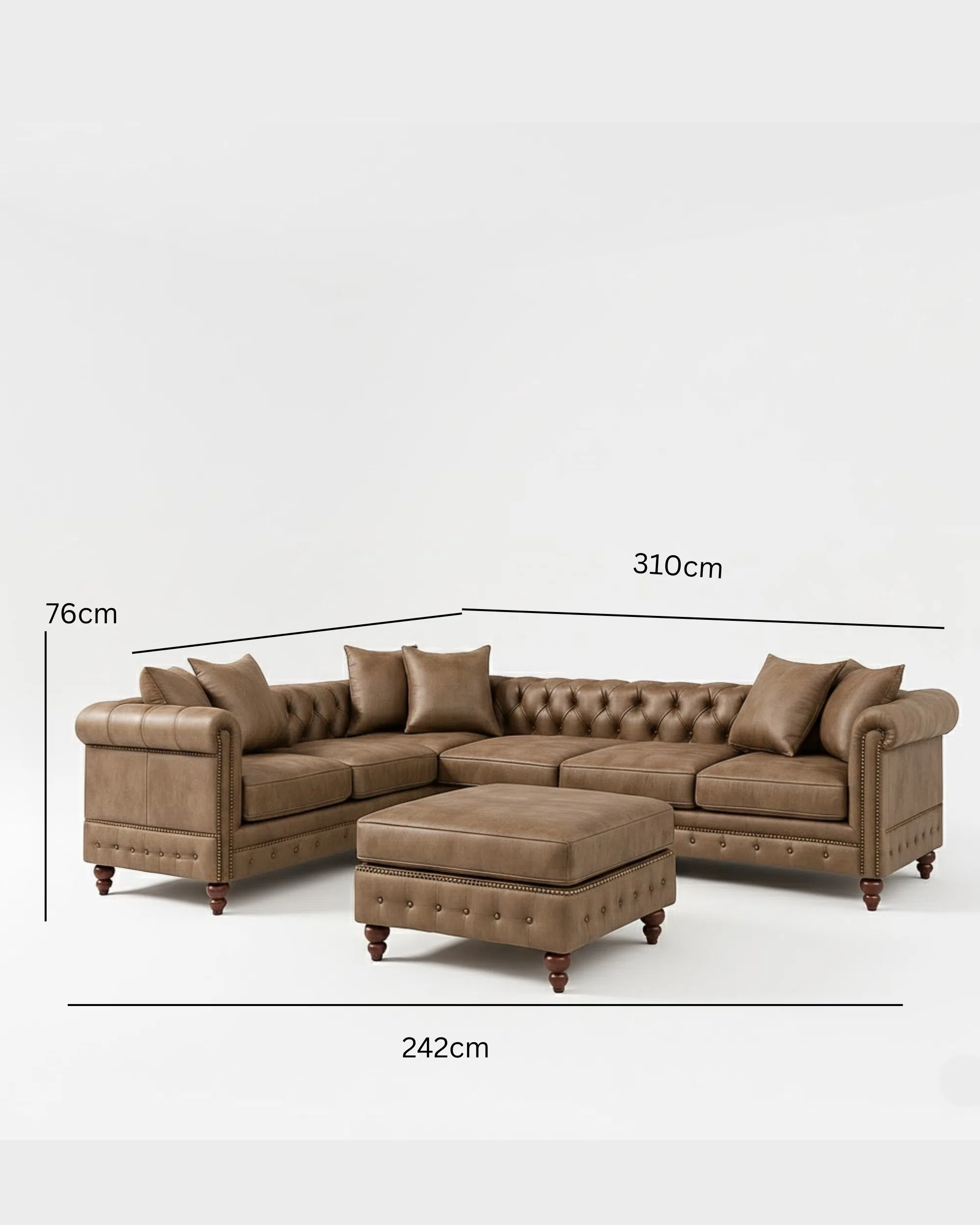 Crawford 4-Seater Faux Leather L-Shape Corner Sofa – Brown