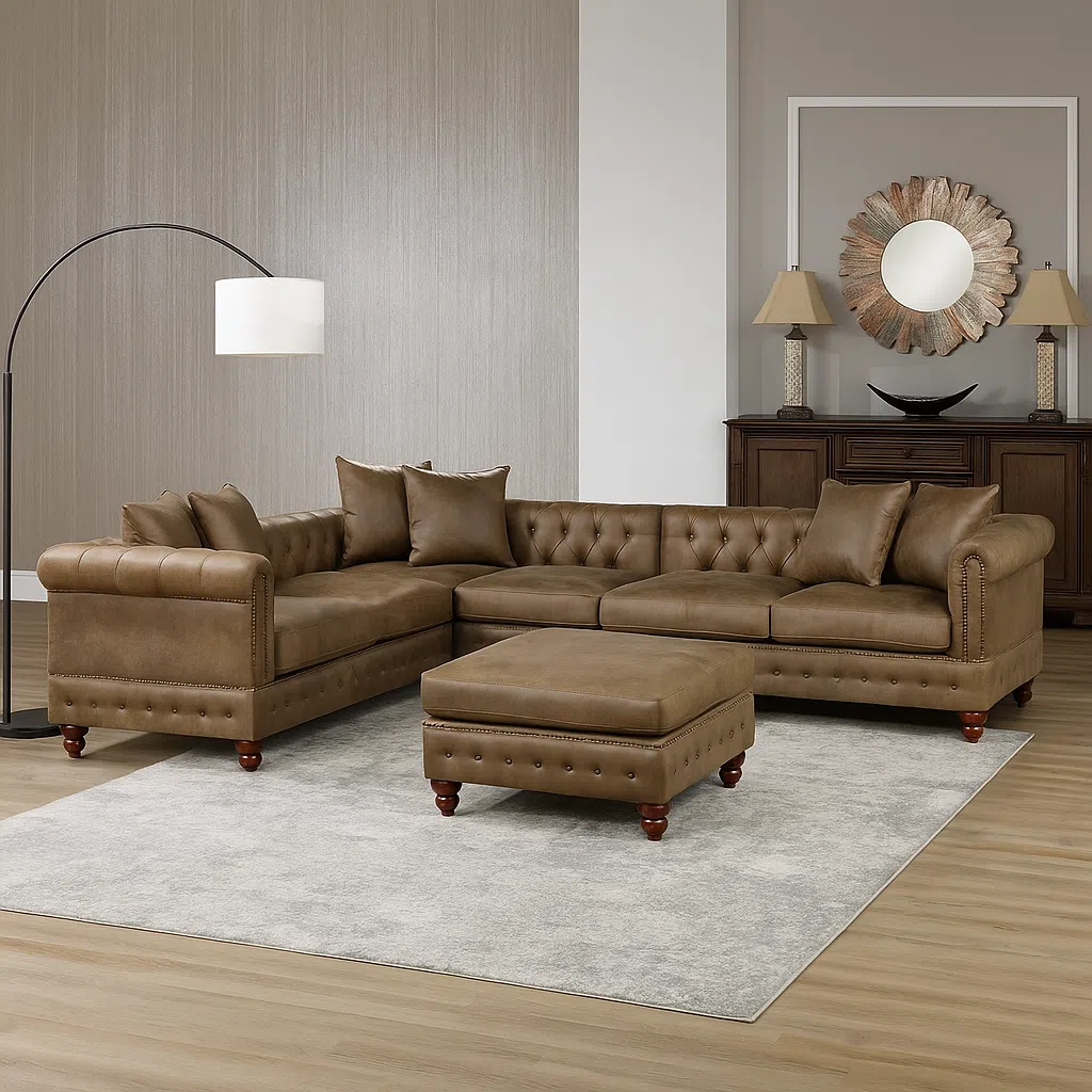 Crawford 4-Seater Faux Leather L-Shape Corner Sofa – Brown