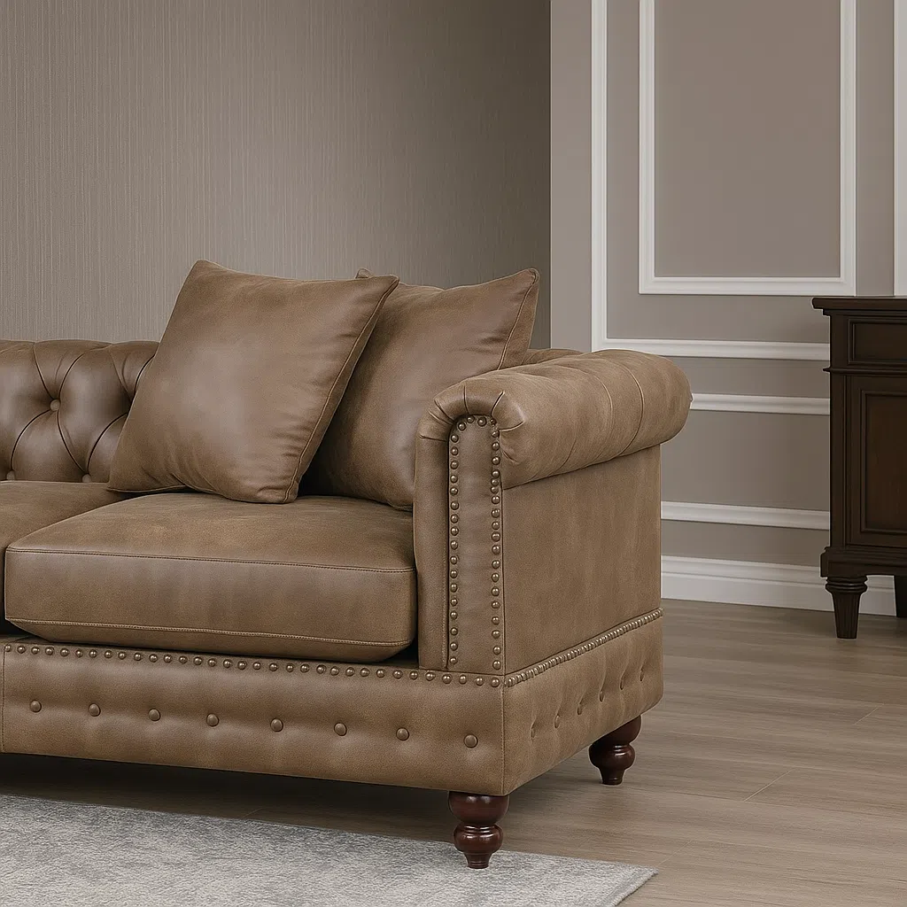 Crawford 4-Seater Faux Leather L-Shape Corner Sofa – Brown