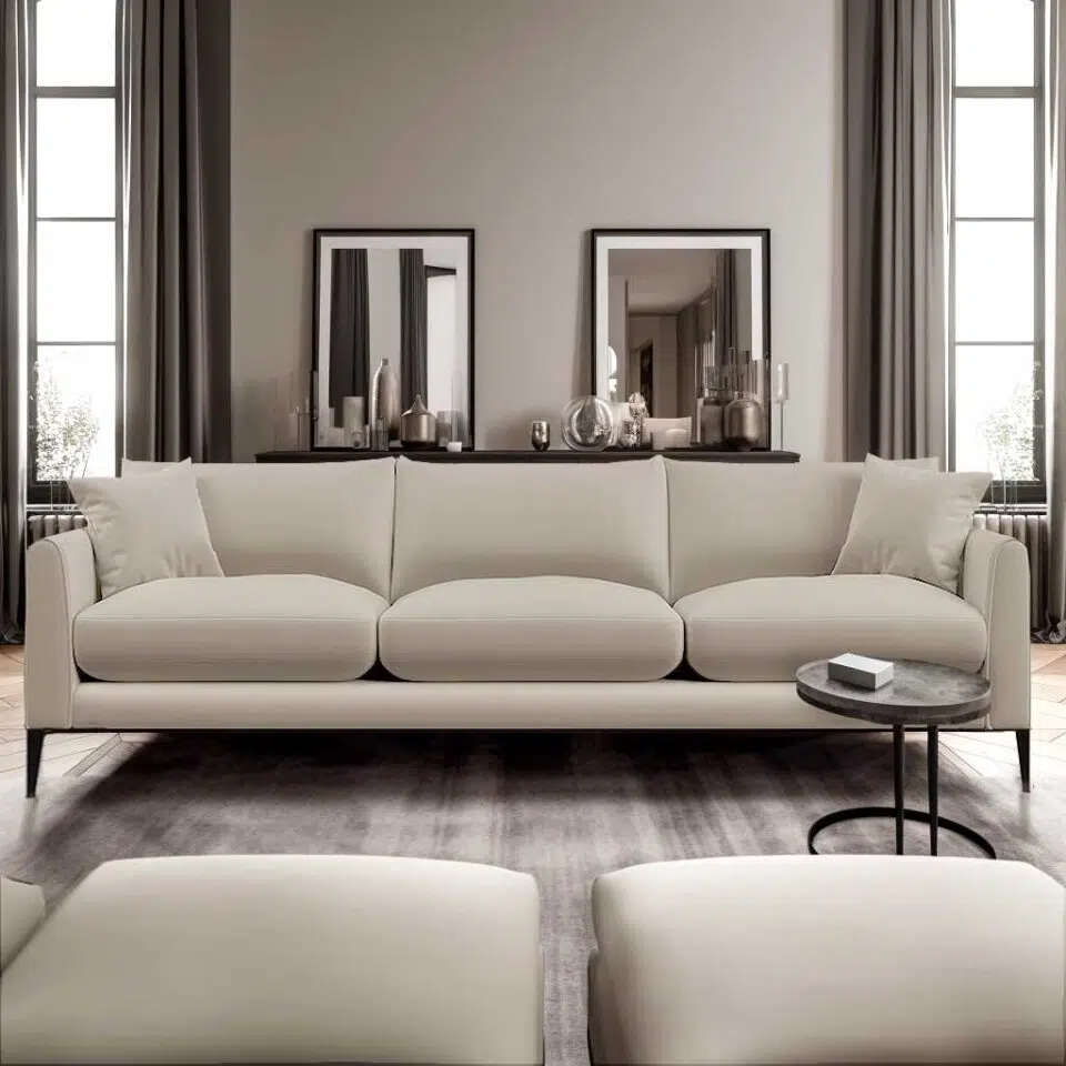 Dyanne 3-Seater Velvet Sofa Couch – Cream…