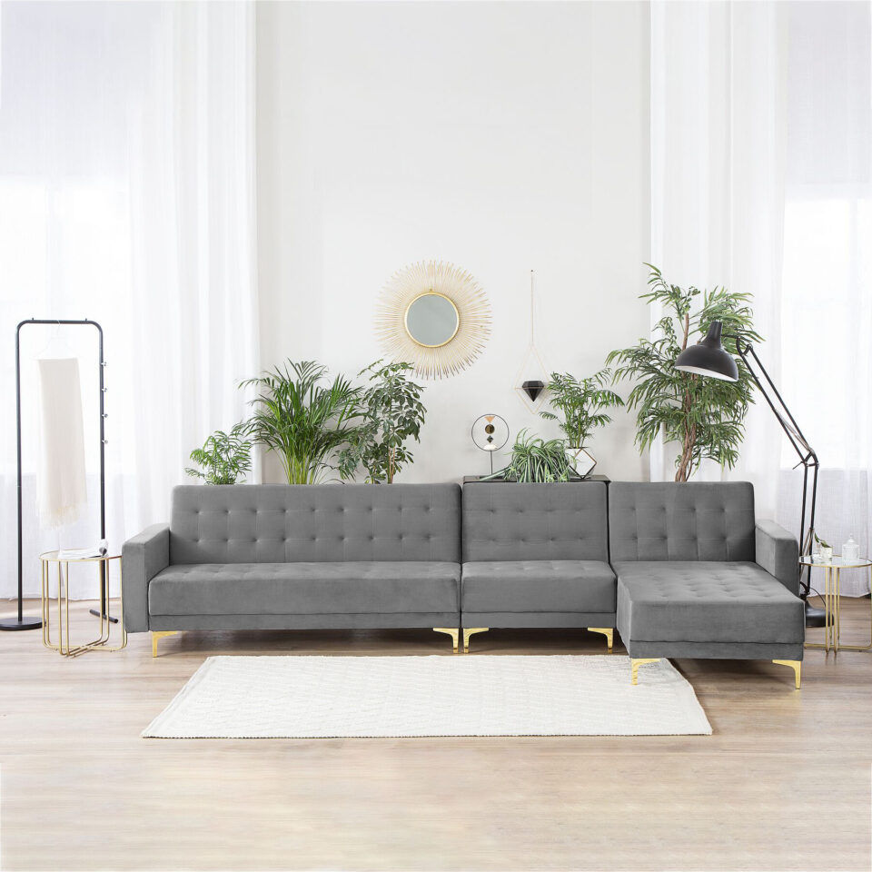 Monique 4-Seater Velvet L-Shape Sofa – Grey…
