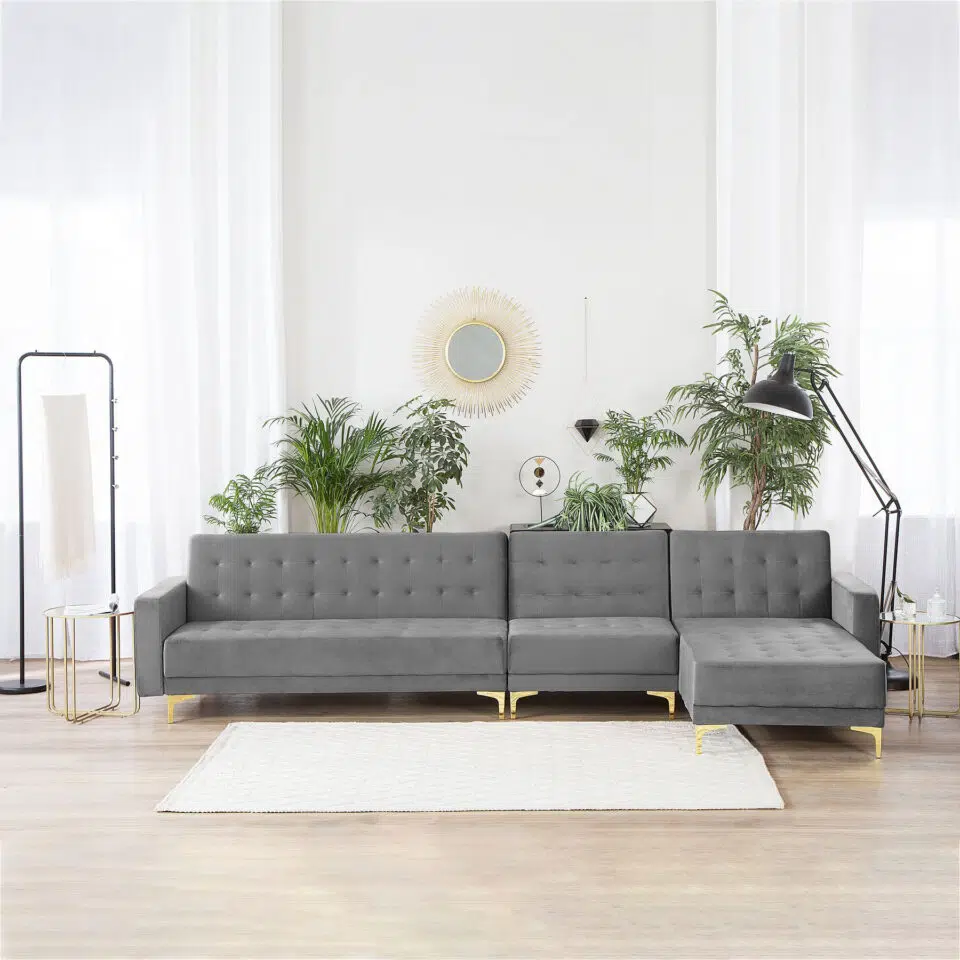 Monique 4-Seater Velvet L-Shape Sofa – Grey…