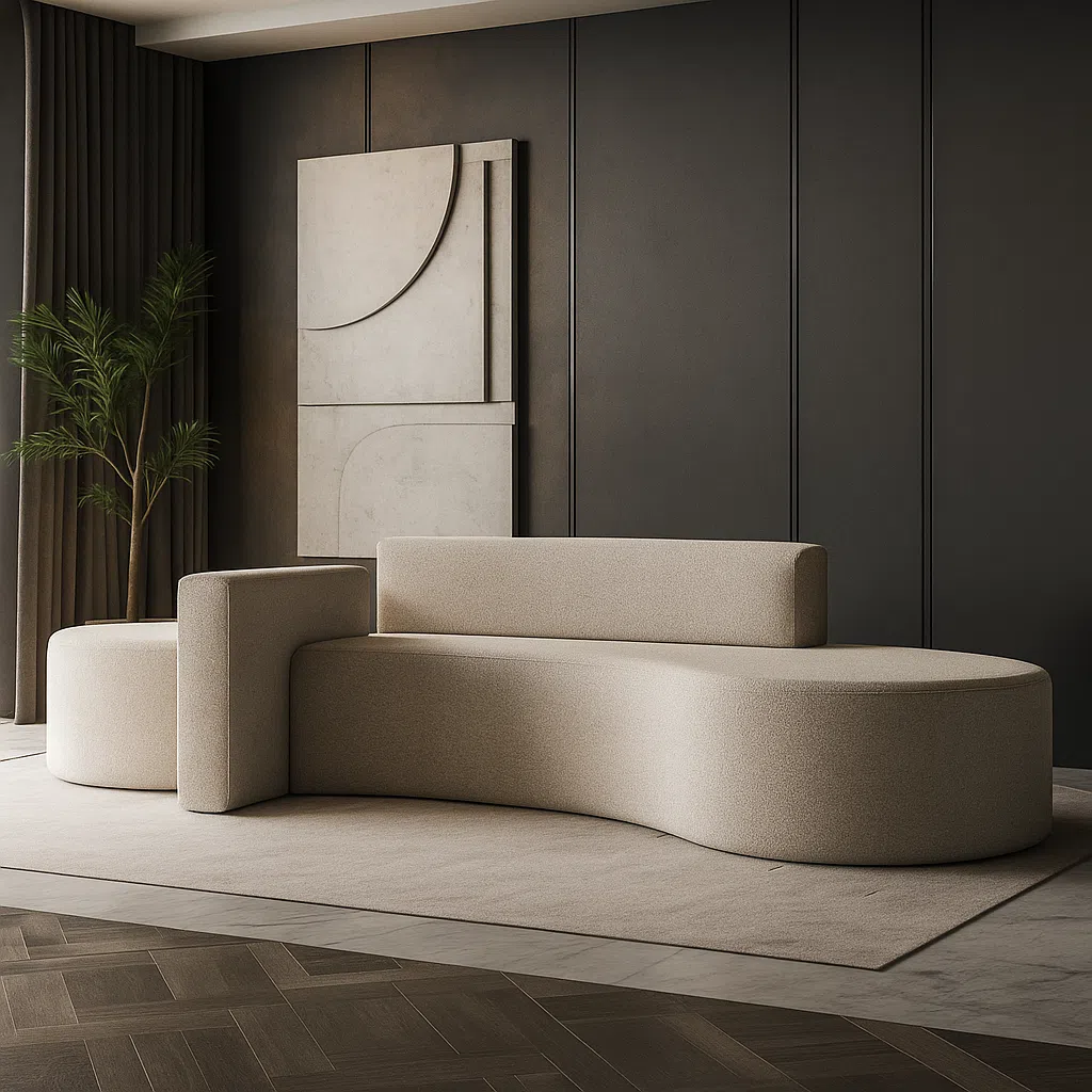 Salmon 2-Seater Boucle Curved Sofa