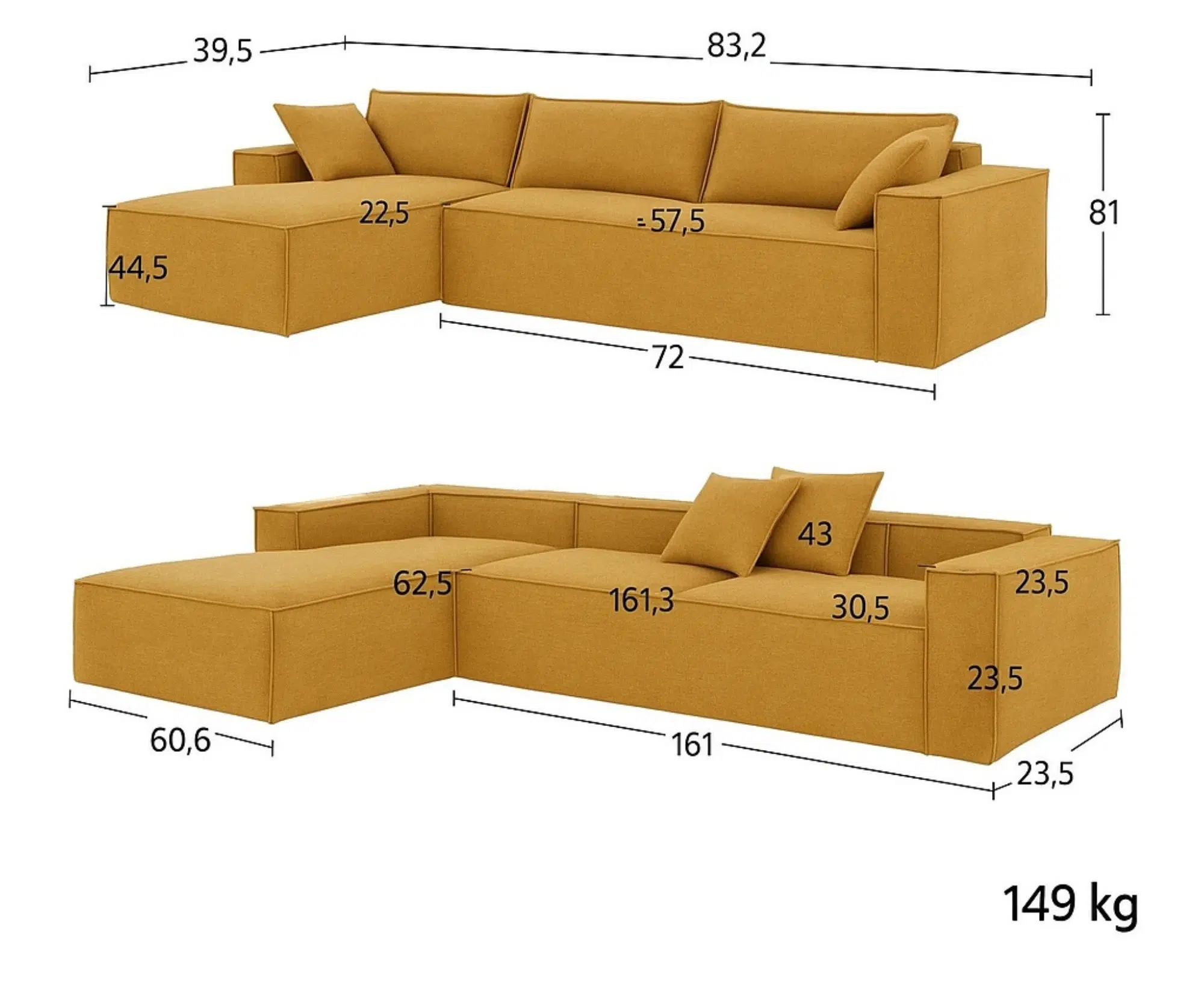 Lavi Style Modular Sectional Sofa L-Shaped Sleeper Sofa