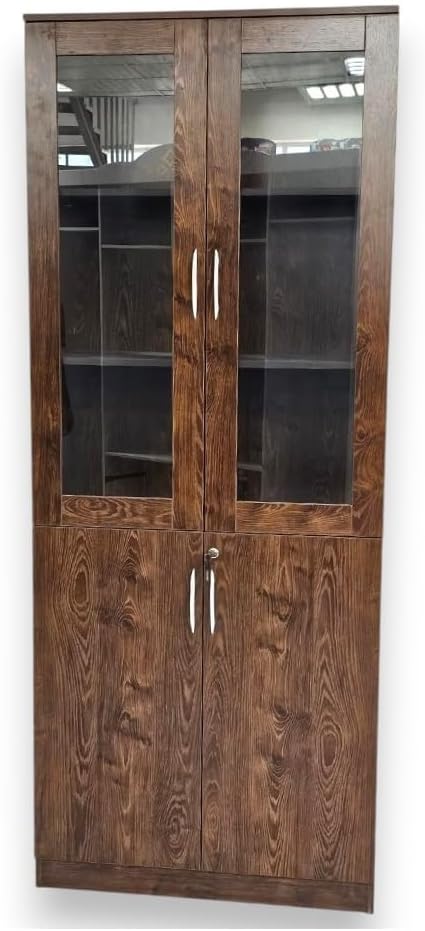 Redew Modern Wooden File Cabinet & Book Shelf Glass Door Golden oak