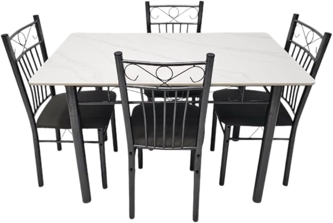 Modern Design 1+4 White Dining Table Set with Marble Top