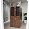 Redew Modern Wooden File Cabinet & Book Shelf Glass Door Golden oak