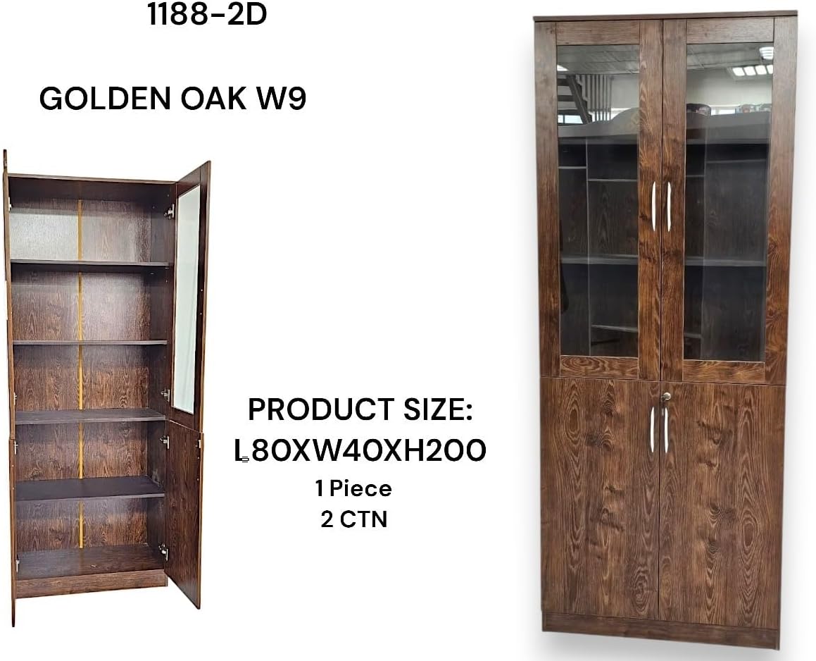 Redew Modern Wooden File Cabinet & Book Shelf Glass Door Golden oak