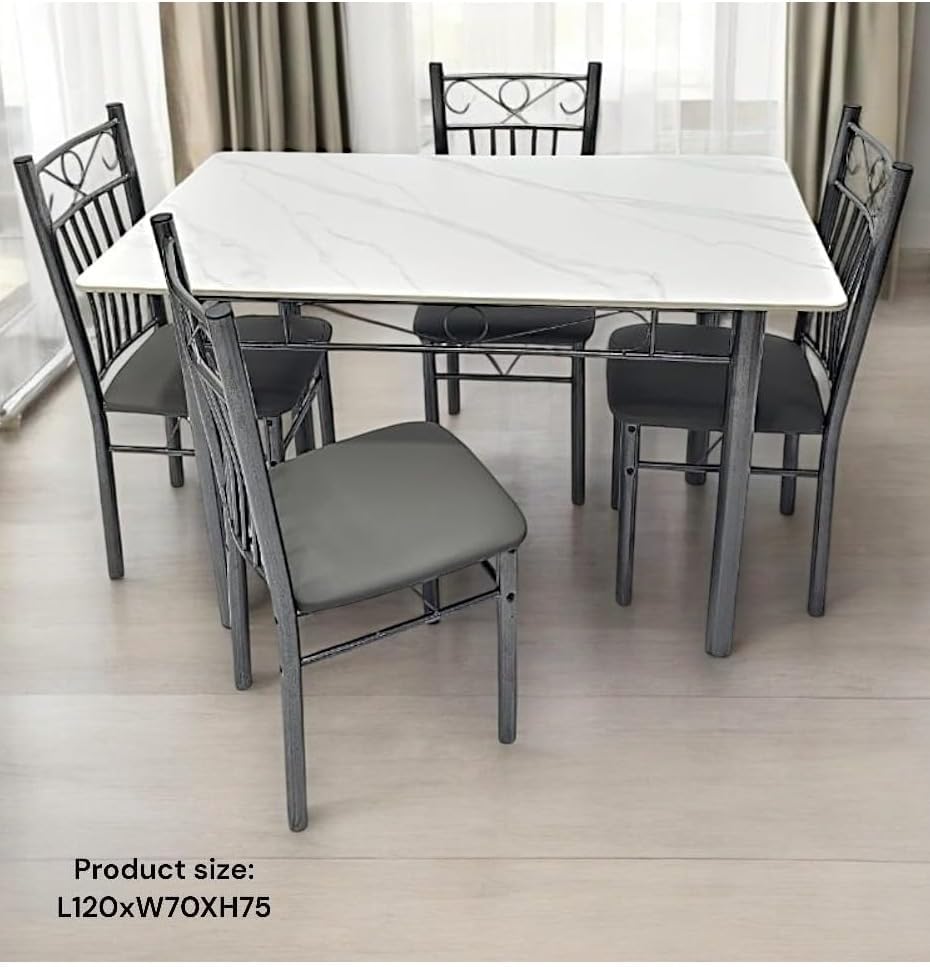 Modern Design 1+4 White Dining Table Set with Marble Top