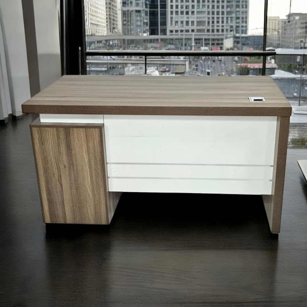 Rom Office Desk with Drawers – Lockable Drawers 140 cm GREY WALNUT