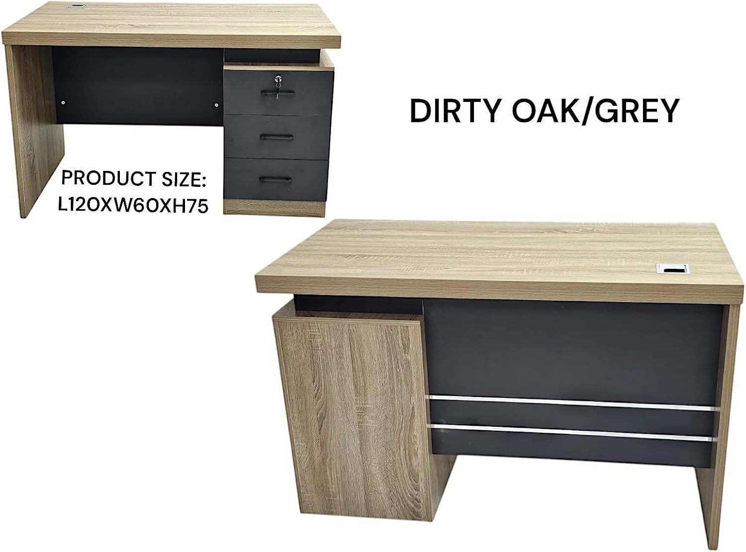 Rom Office Desk with Drawers – Lockable Drawers 120cm DIRTY OAK