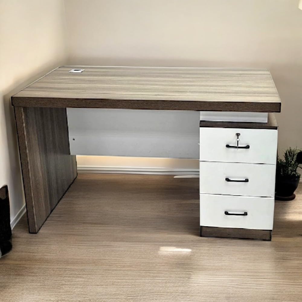 Rom Office Desk with Drawers – Lockable Drawers 140 cm GREY WALNUT