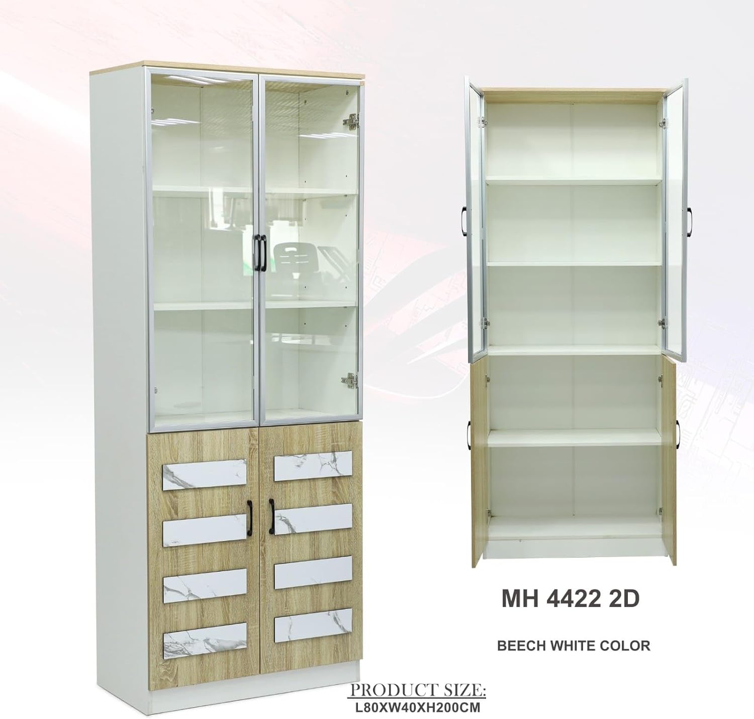 Redew Modern Wooden File Cabinet & Book Shelf Glass Door
