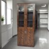 Redew Modern Wooden File Cabinet & Book Shelf Glass Door Golden oak