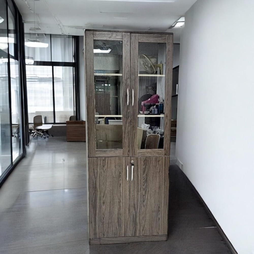 Redew Modern Wooden File Cabinet & Book Shelf Glass Door Walnut karkie