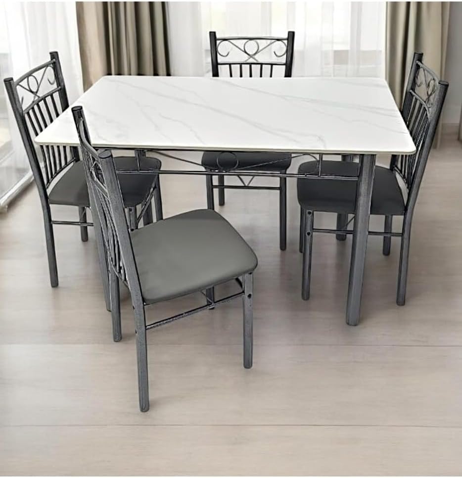 Modern Design 1+4 White Dining Table Set with Marble Top