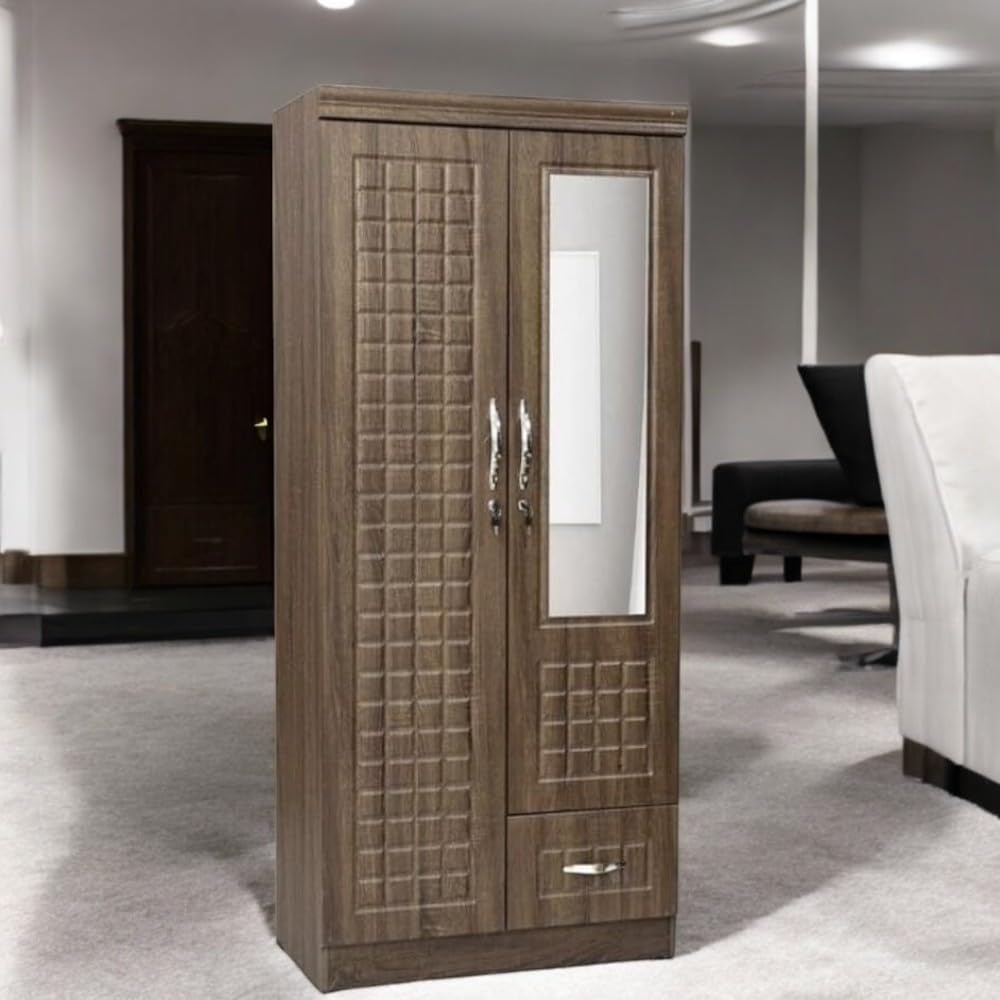 Kavar 2 Doors Wooden With Drawer and Mirror
