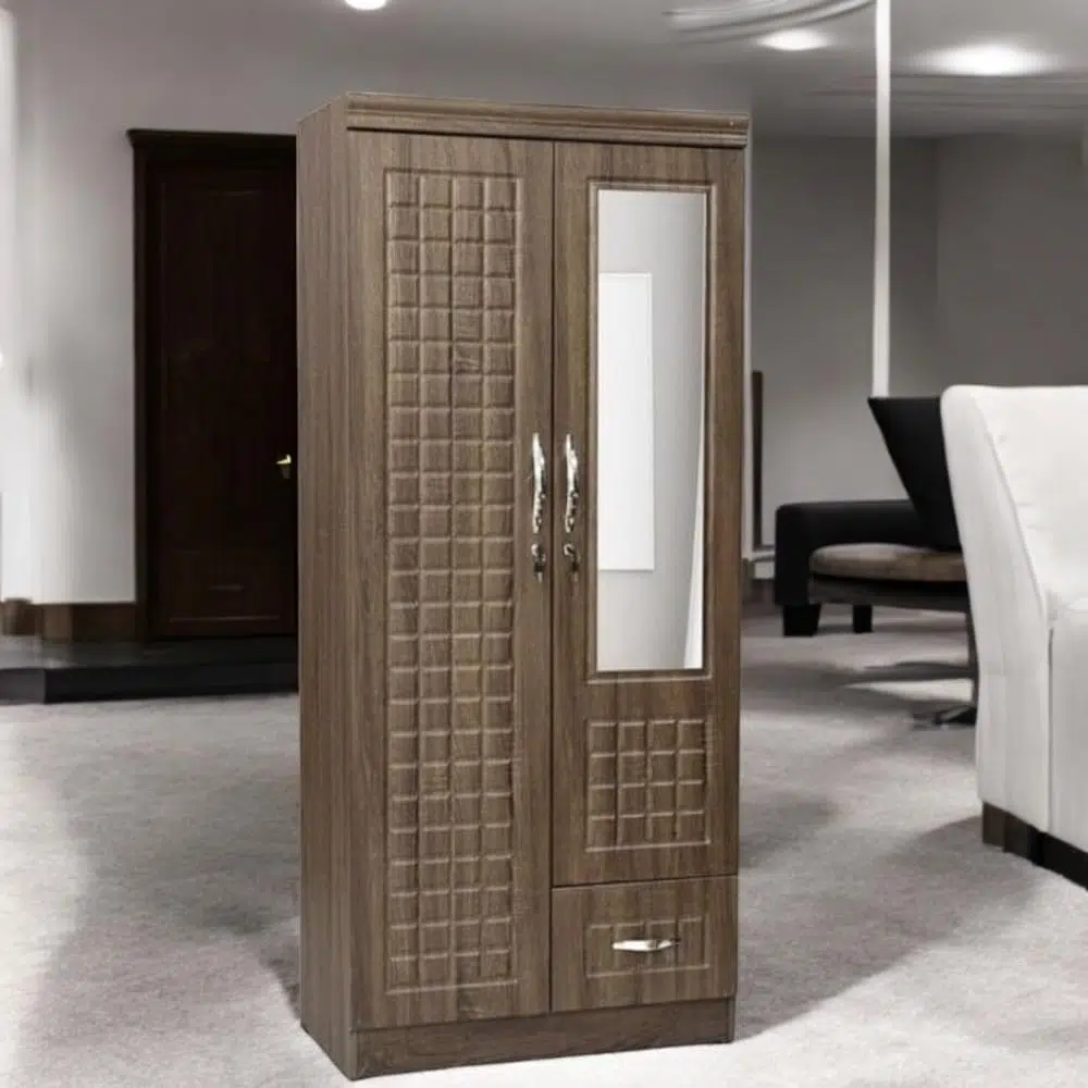 Kavar 2 Doors Wooden With Drawer and Mirror