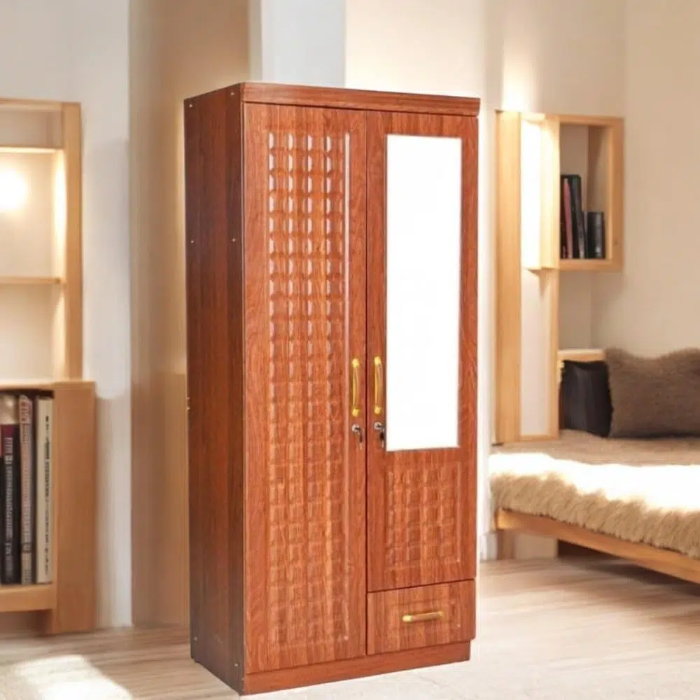 Kavar 2 Doors Wooden With Drawer and Mirror
