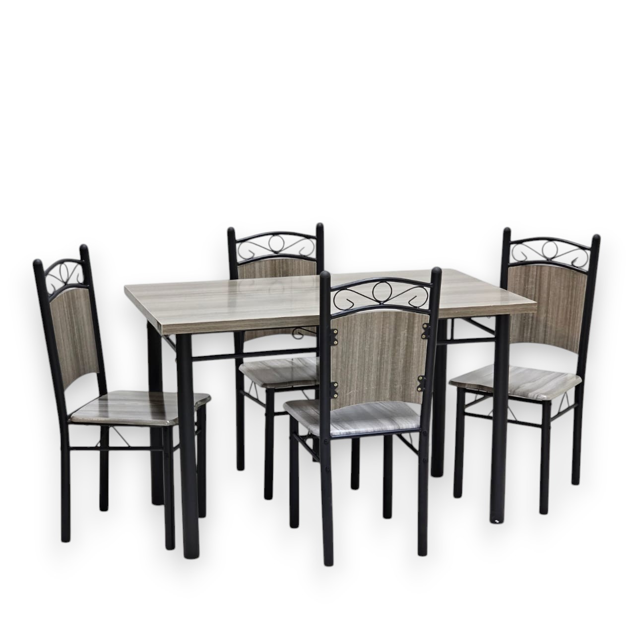 Wooden Steel Dining Table Set Grey
