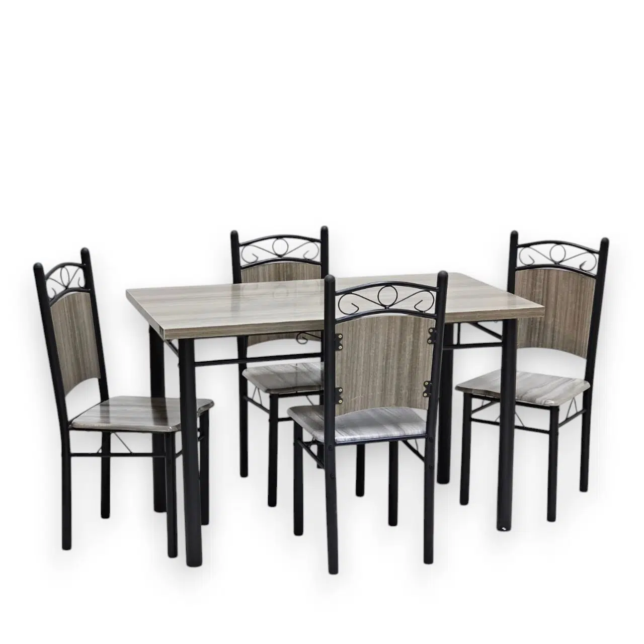 Wooden Steel Dining Table Set Grey