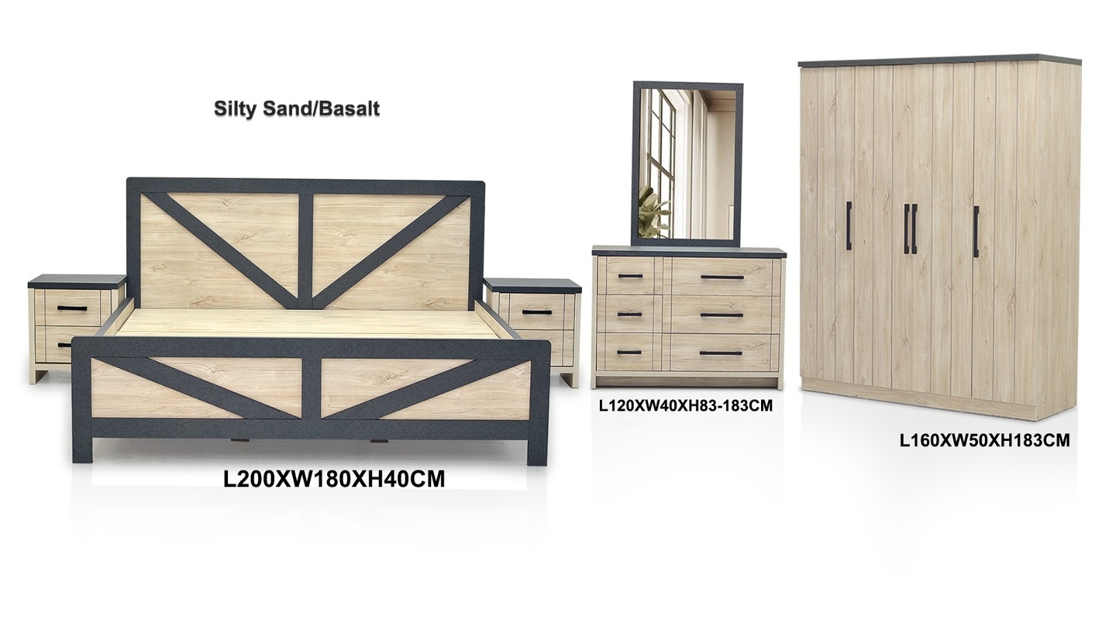 Dream Escape Bed Set with side table, Matching Dresser with Mirror