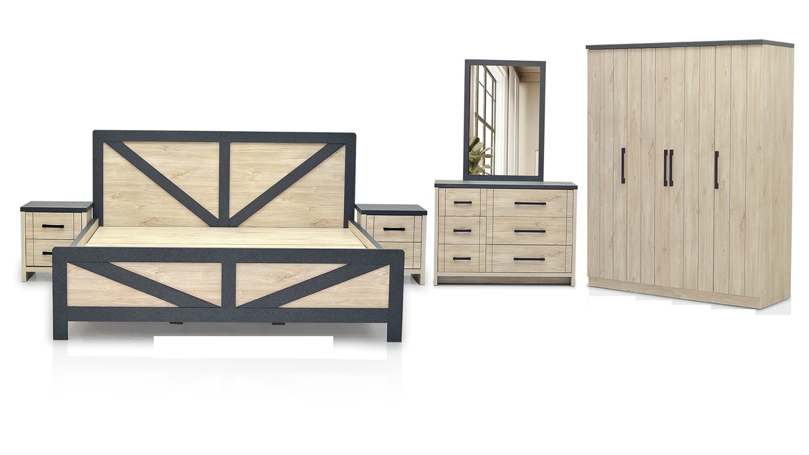 Dream Escape Bed Set with side table, Matching Dresser with Mirror