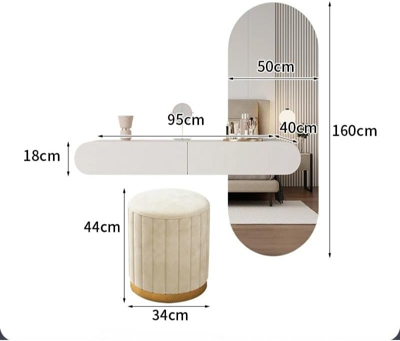 Roots Modern Wall-Mounted Dressing Table with Mirror and Storage