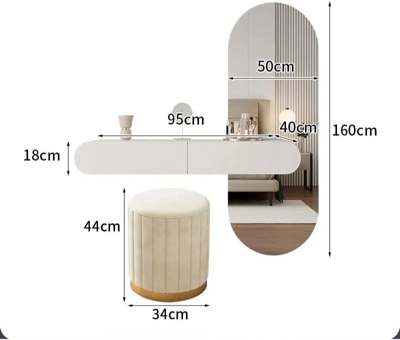 Roots Modern Wall-Mounted Dressing Table with Mirror and Storage