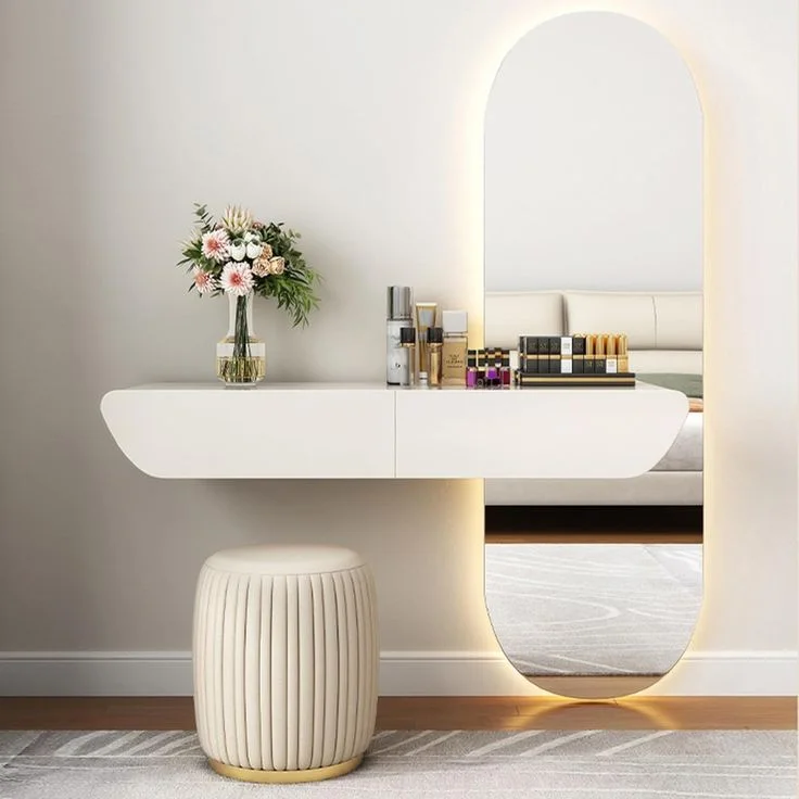 Roots Modern Wall-Mounted Dressing Table with Mirror and Storage…