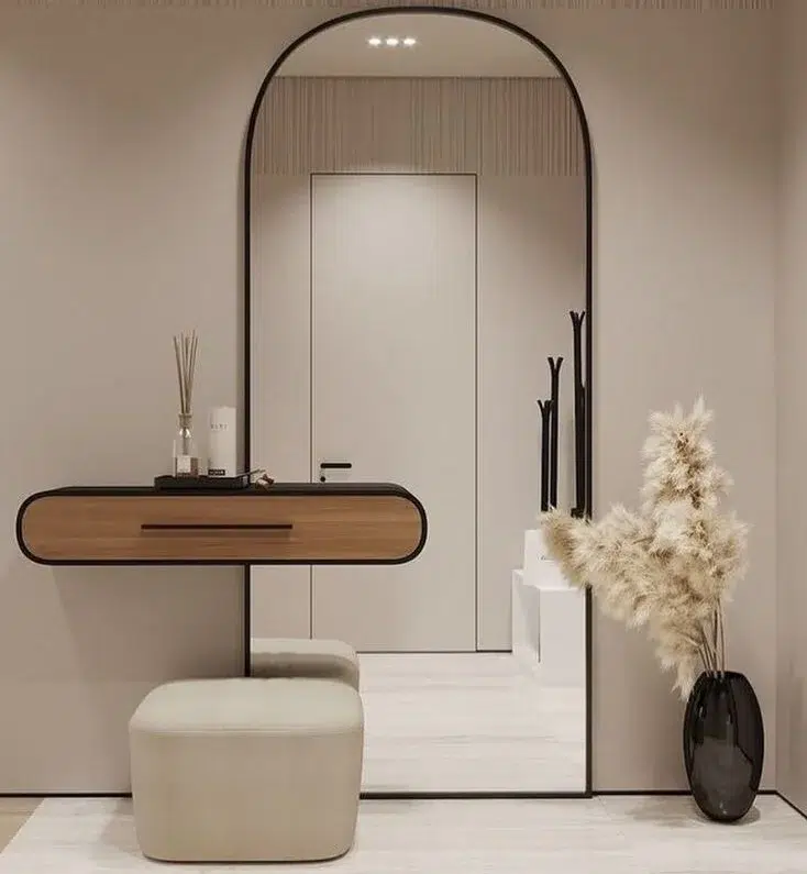 Forge Modern Arched Mirror Console with Floating Storage…