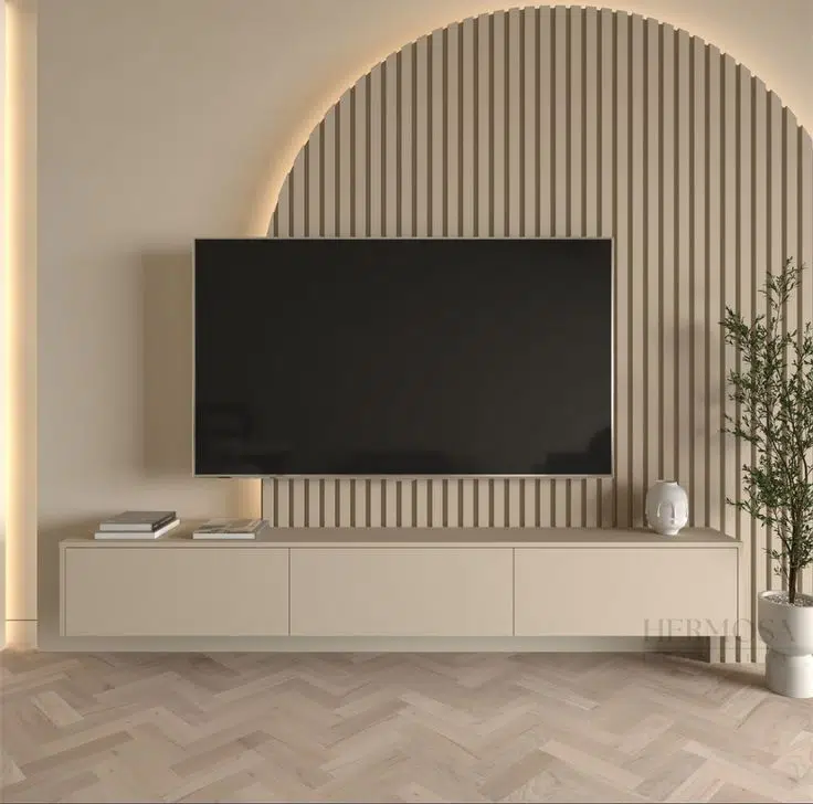 Ewerint Floating TV Unit with Arched Slat Wall Panel