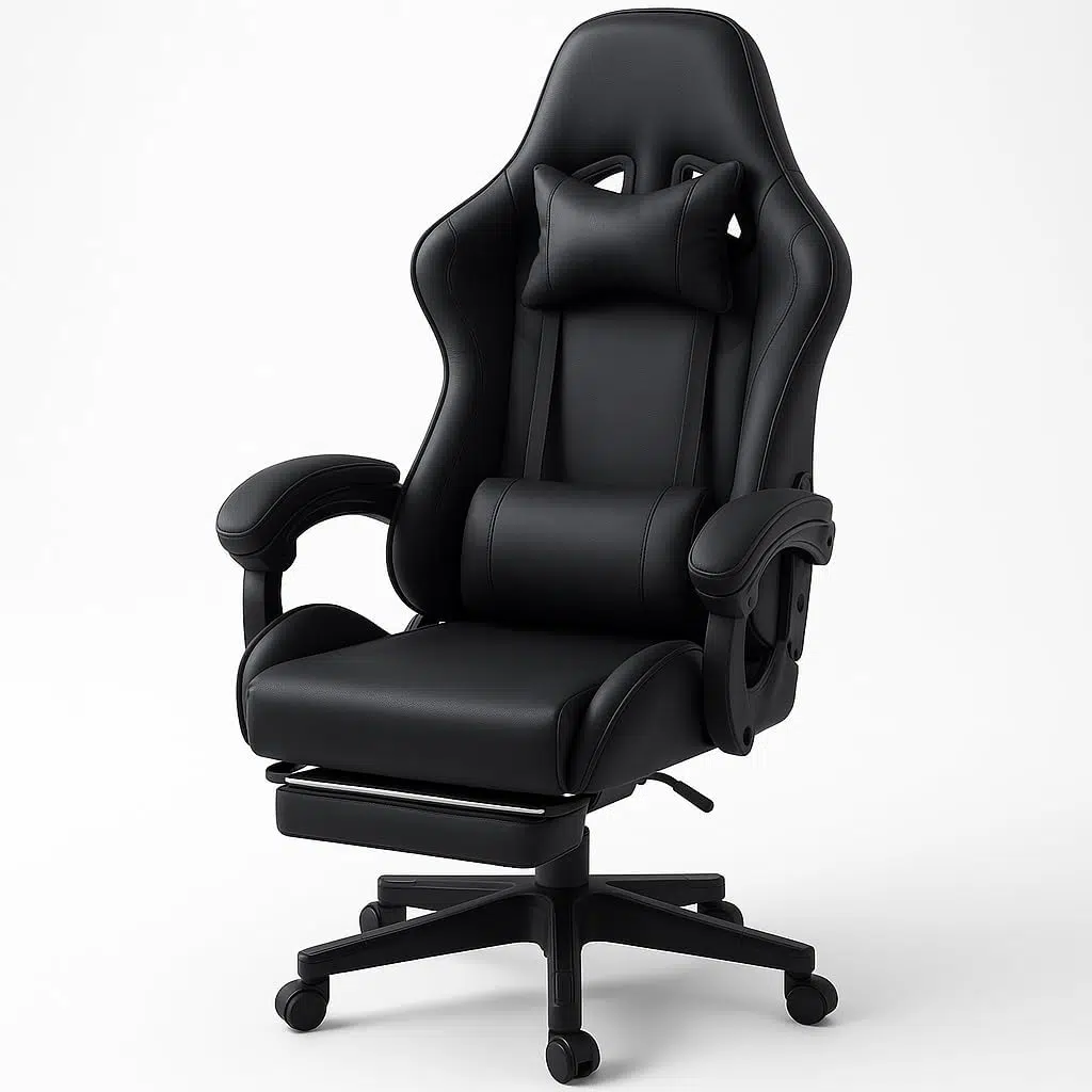 Ergonomic Gaming Chair with Footrest – High Back Recliner Office Chair with Lumbar Support & Headrest Pillow, Adjustable Swivel Rolling Chair