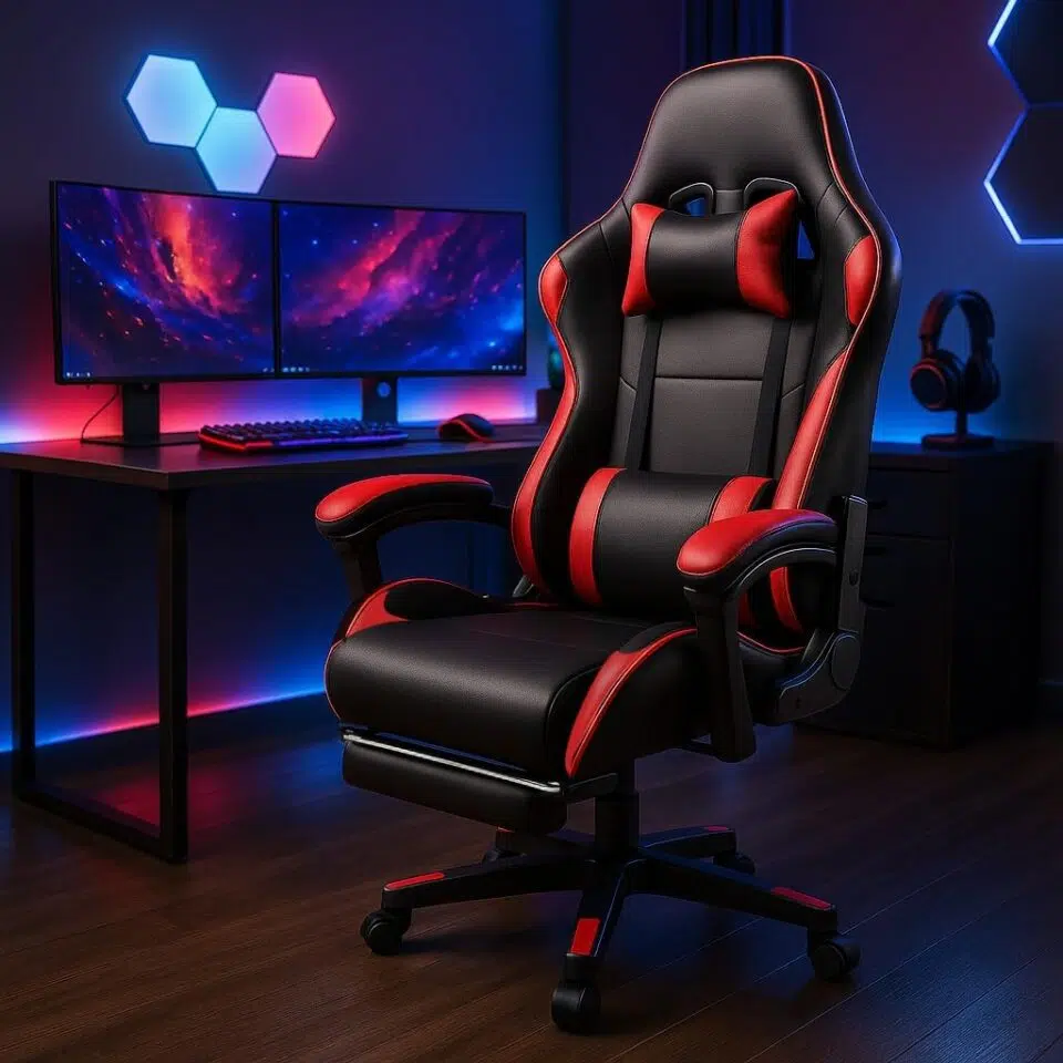 Ergonomic Gaming Chair with Footrest – High Back Recliner Office Chair with Lumbar Support & H…