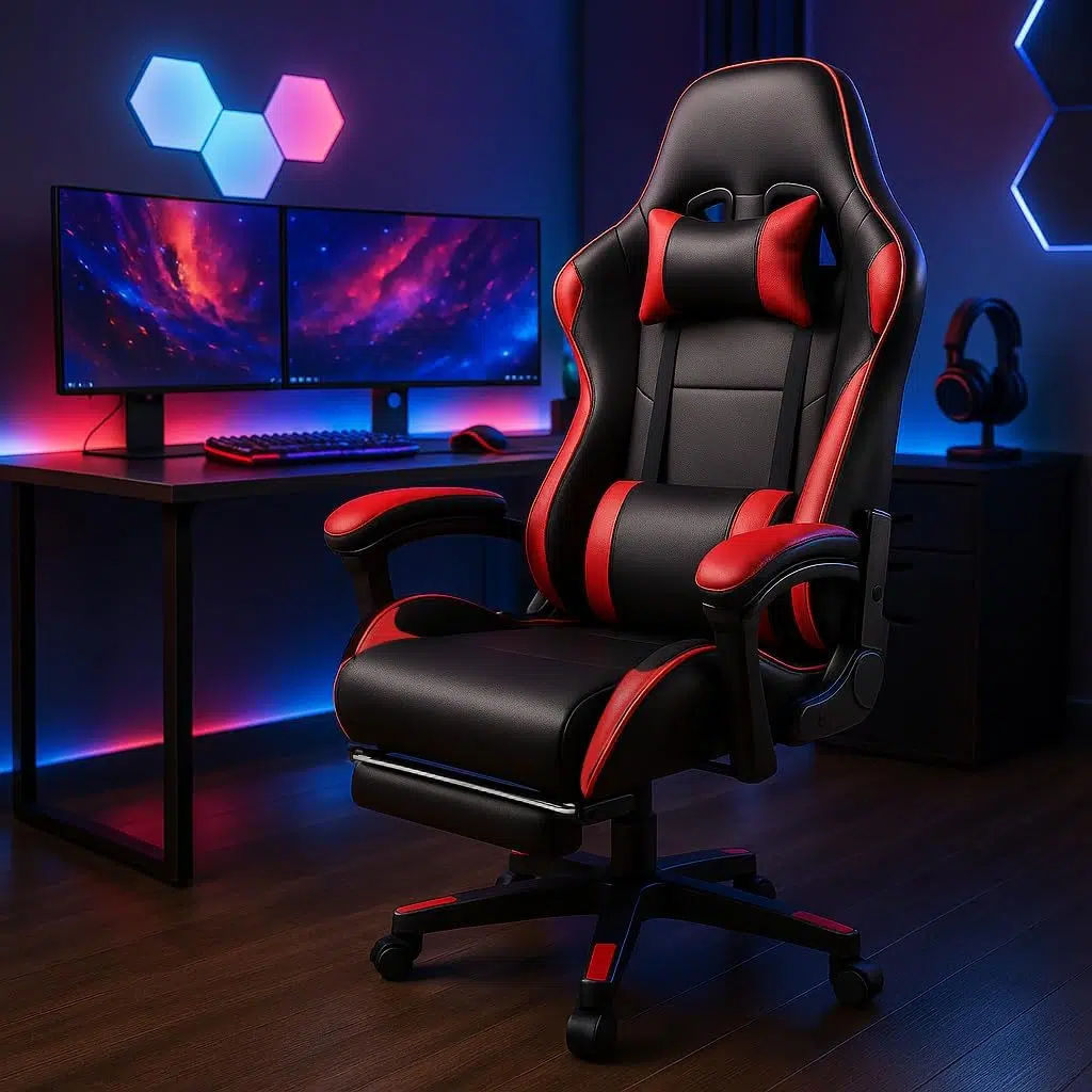 Ergonomic Gaming Chair with Footrest – High Back Recliner Office Chair with Lumbar Support & Headrest Pillow, Adjustable Swivel Rolling Chair