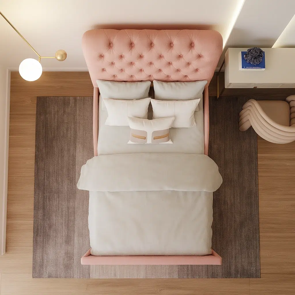 Blush Velvet Tufted Panel Bed