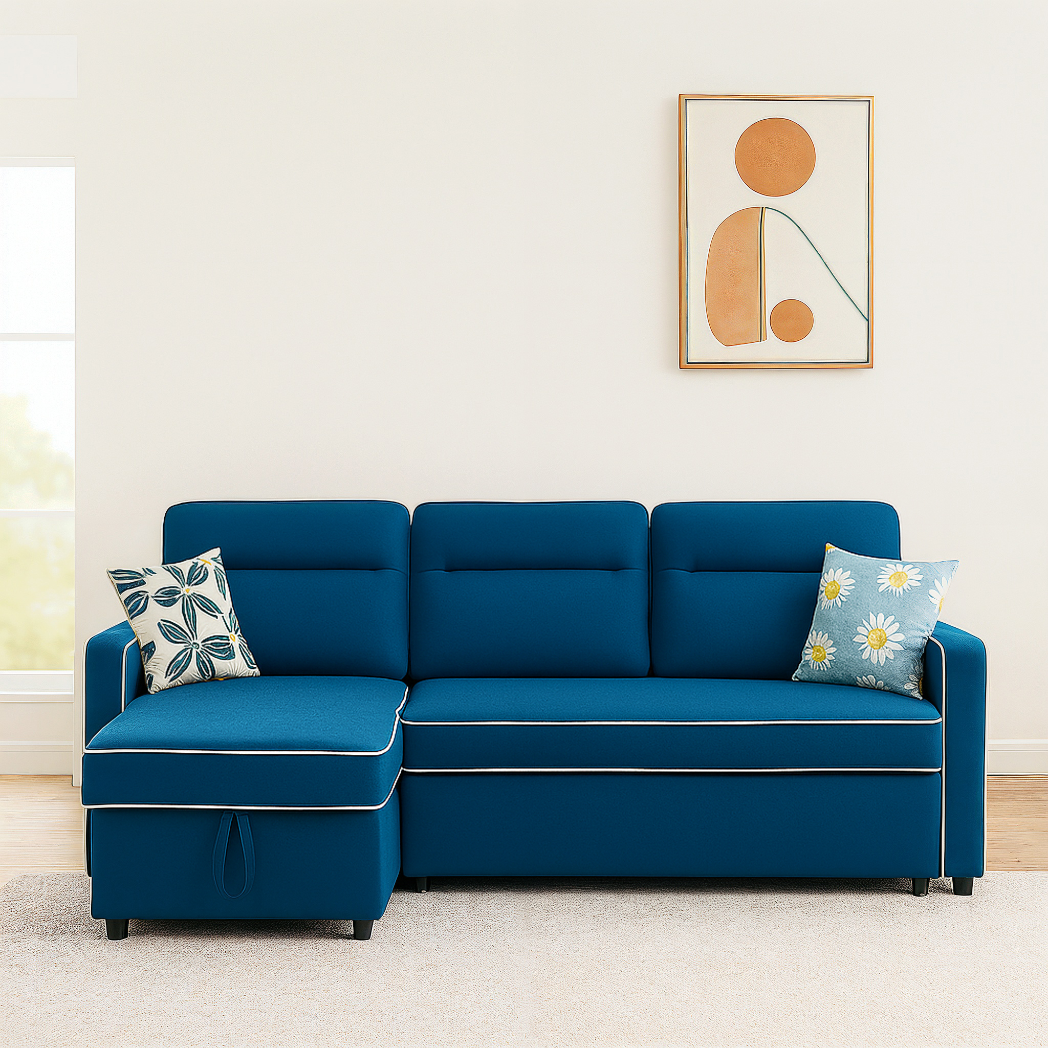 Hunter V2 3-Seater Diwan Sofa Cum Bed with Convertible Left/Right Chaise & In-Built Storage | Textured Finish | Space-Saving Living Room Furniture