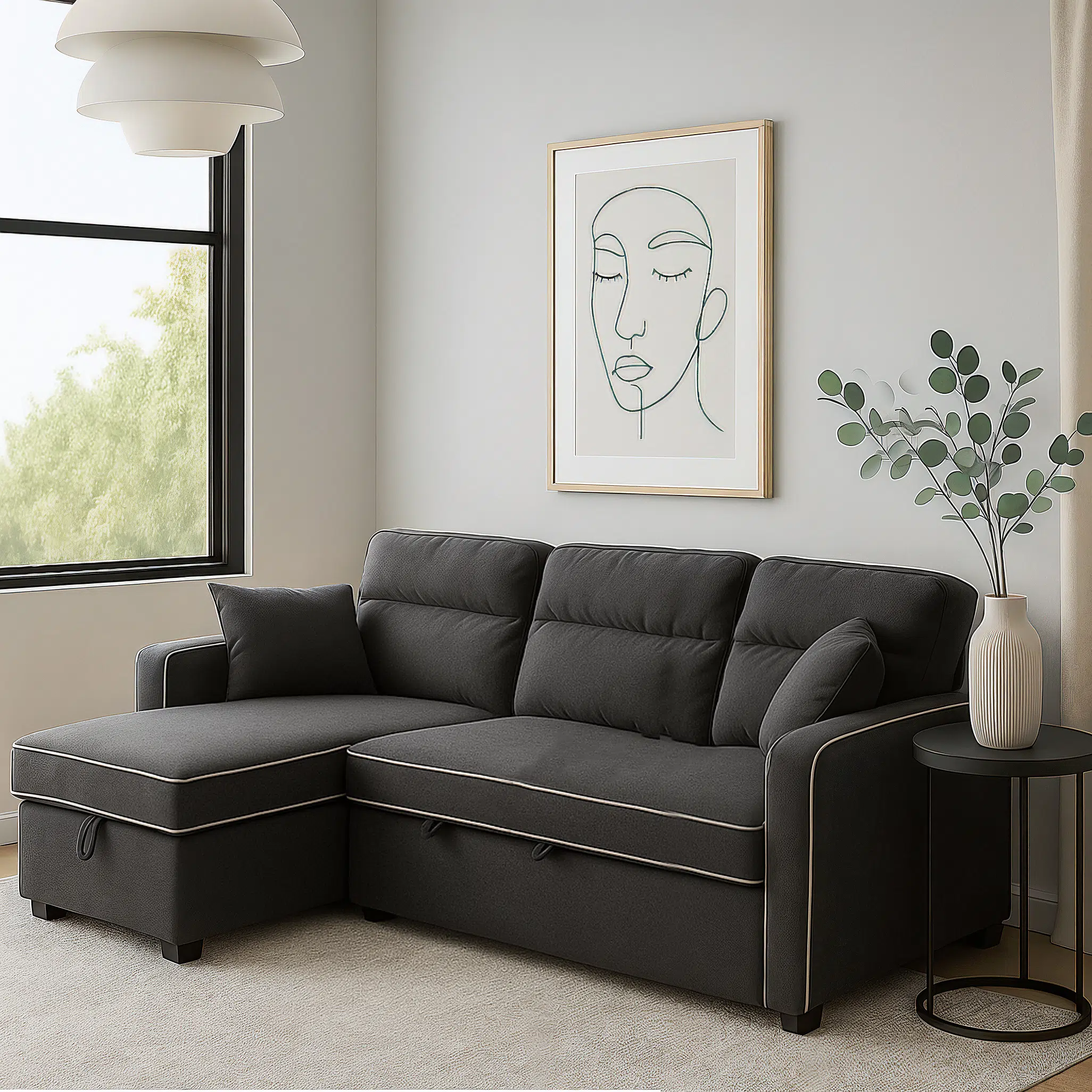 Hunter V2 3-Seater Diwan Sofa Cum Bed with Convertible Left/Right Chaise & In-Built Storage | Textured Finish | Space-Saving Living Room Furniture