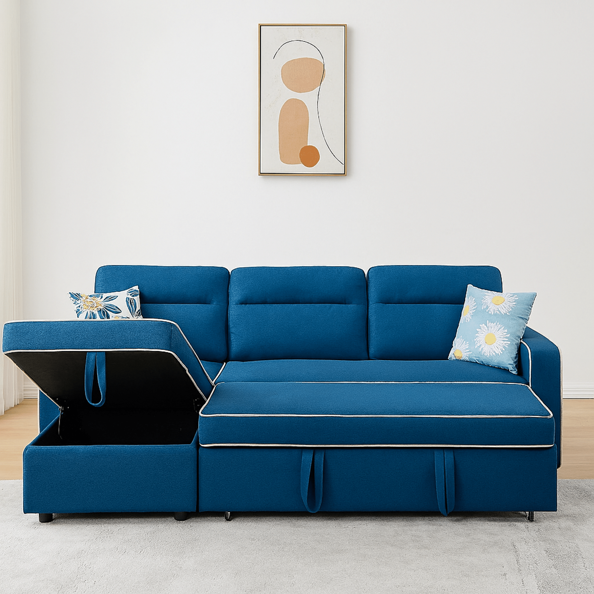 Hunter V2 3-Seater Diwan Sofa Cum Bed with Convertible Left/Right Chaise & In-Built Storage | Textured Finish | Space-Saving Living Room Furniture