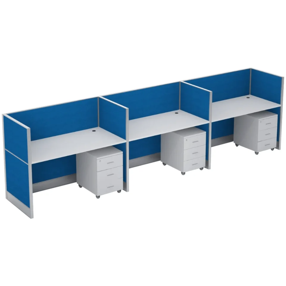 Dela Series In-line Workstation Cluster Of 3 W/ Partition…