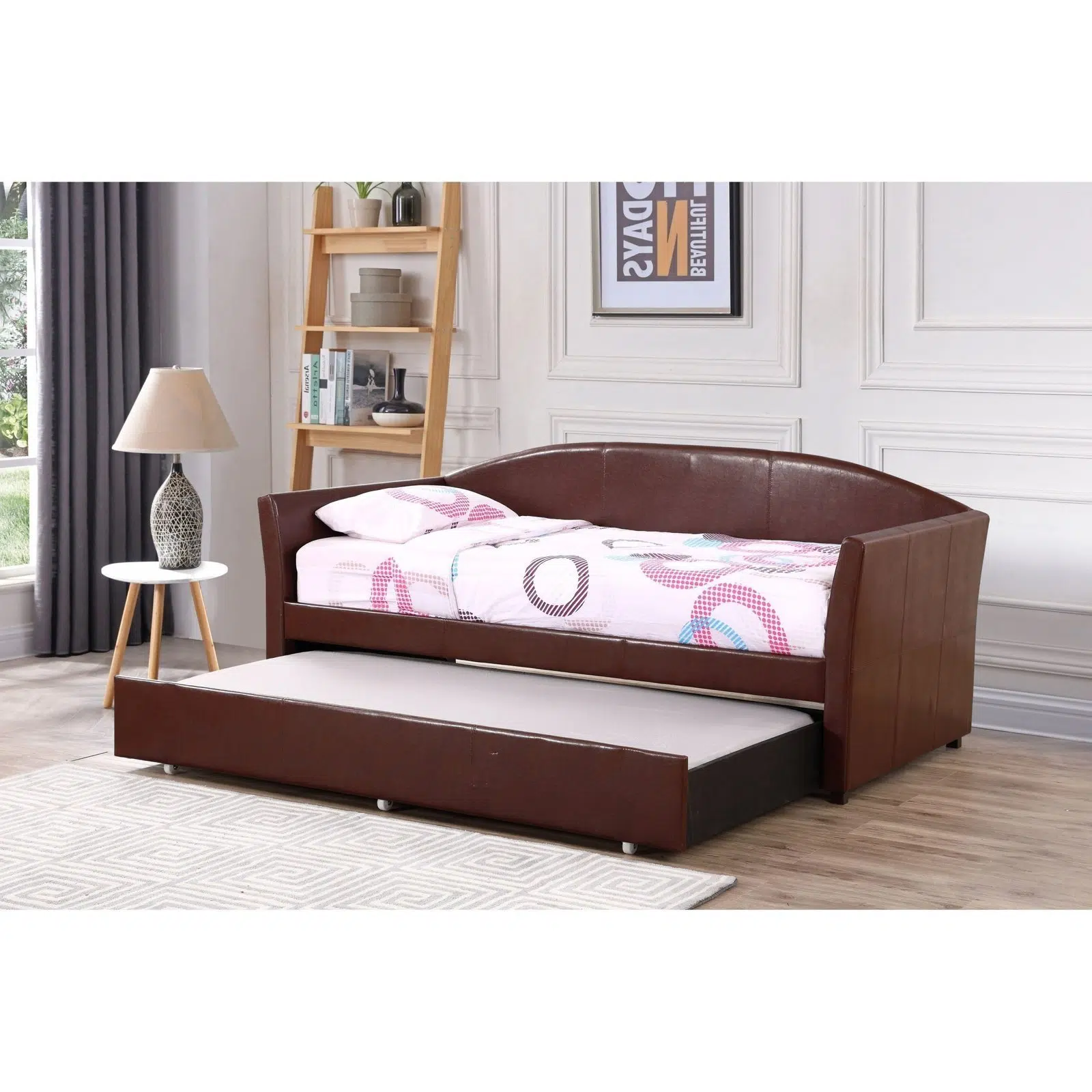 VELORA Faux Leather Daybed with Trundle