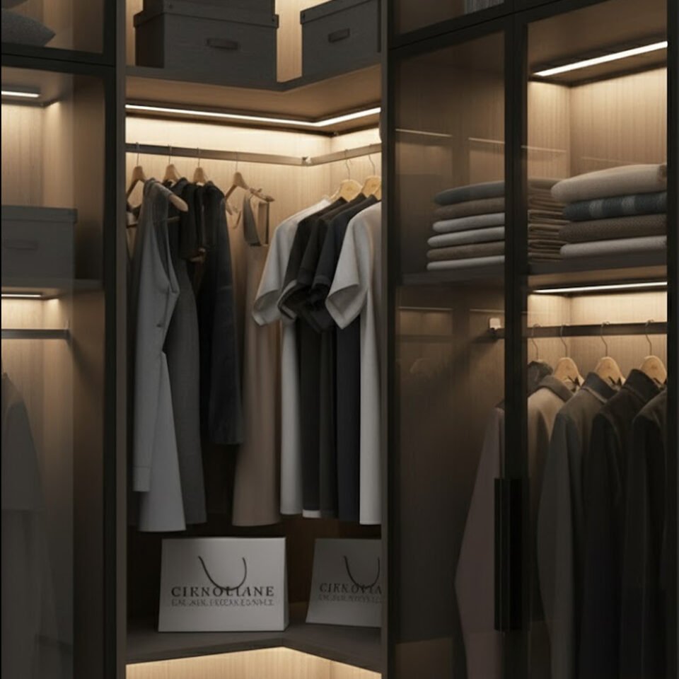 Luxury Corner Glass Door Wardrobe with LED Lighting…