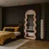 Wavy Pink Velvet Floor Mirror