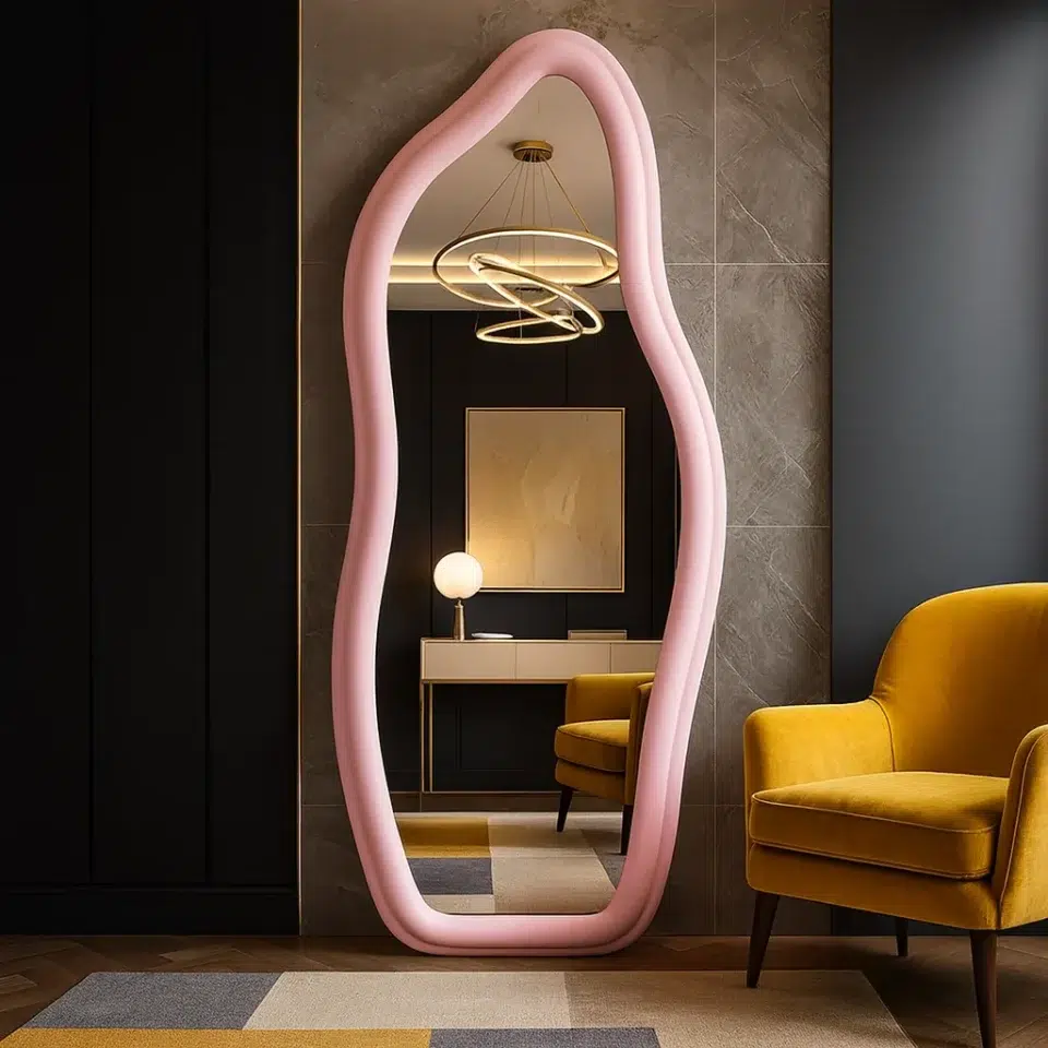 Irregular Velvet Standing Pink Mirror