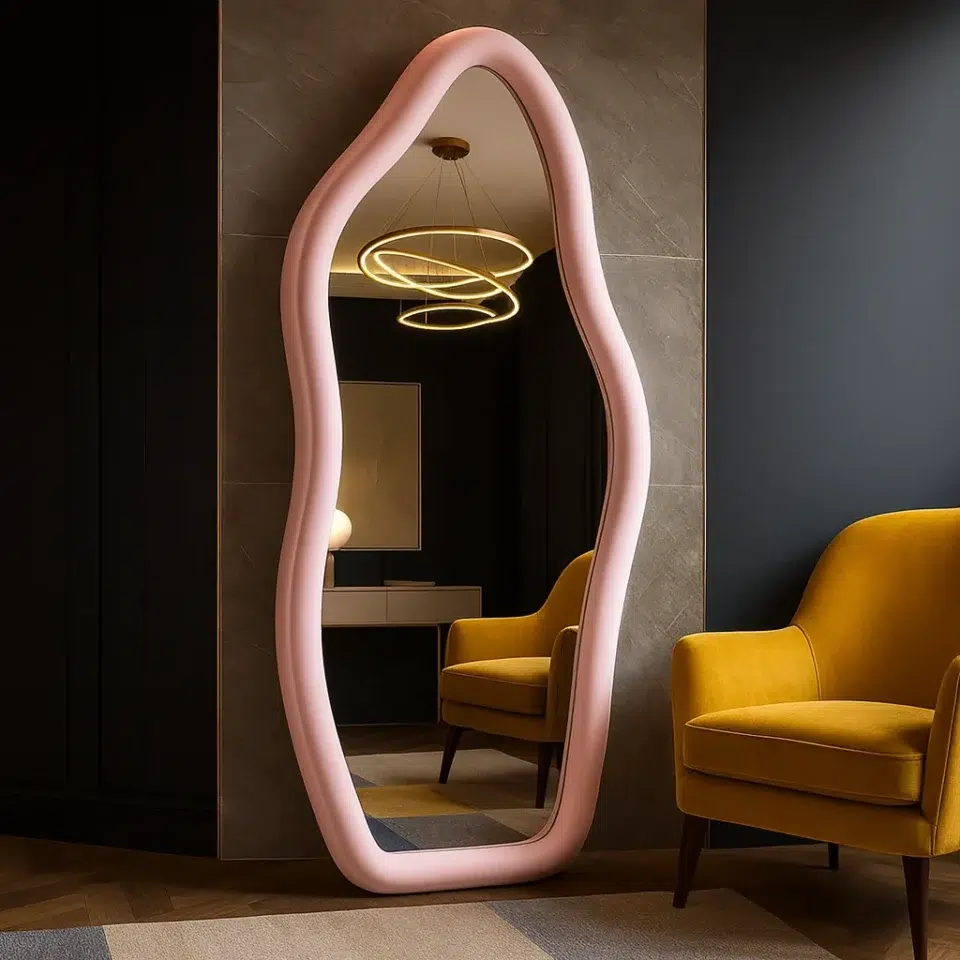Irregular Velvet Standing Pink Mirror…