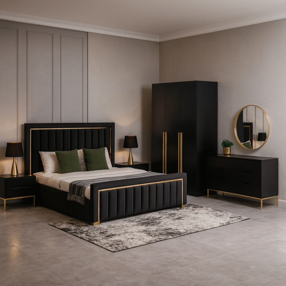 Luxury Lagoon 5-Piece Black & Gold Bedroom Set…