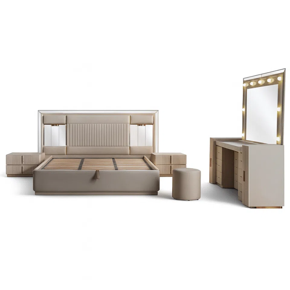 Luxury Verona 5-Piece Beige Bedroom Set with Vanity Mirror…